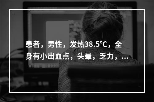 患者，男性，发热38.5℃，全身有小出血点，头晕，乏力，经医