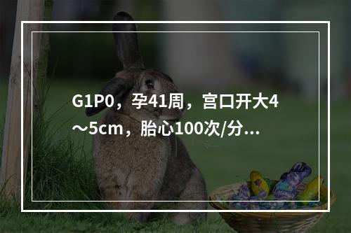 G1P0，孕41周，宫口开大4～5cm，胎心100次/分，胎