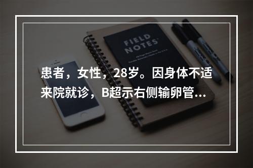 患者，女性，28岁。因身体不适来院就诊，B超示右侧输卵管异位