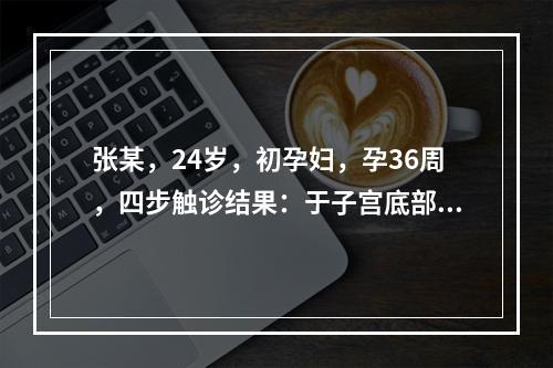 张某，24岁，初孕妇，孕36周，四步触诊结果：于子宫底部触到