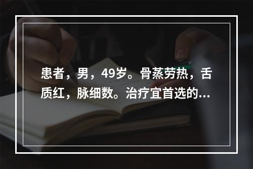 患者，男，49岁。骨蒸劳热，舌质红，脉细数。治疗宜首选的药物