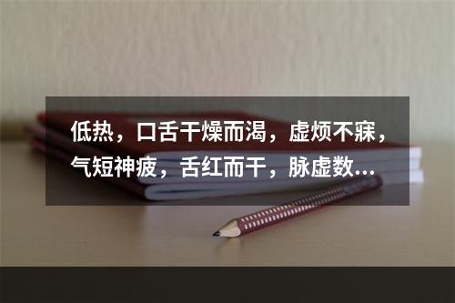 低热，口舌干燥而渴，虚烦不寐，气短神疲，舌红而干，脉虚数无力