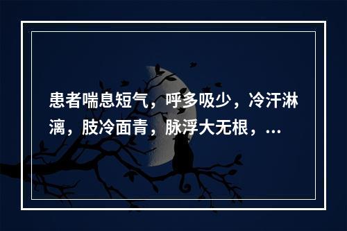 患者喘息短气，呼多吸少，冷汗淋漓，肢冷面青，脉浮大无根，宜诊