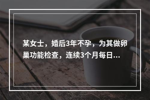 某女士，婚后3年不孕，为其做卵巢功能检查，连续3个月每日清晨