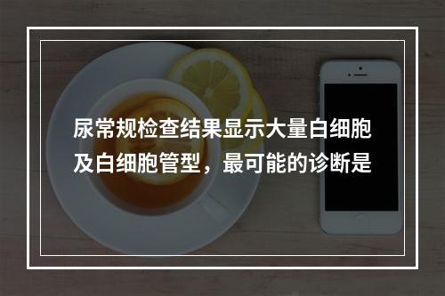 尿常规检查结果显示大量白细胞及白细胞管型，最可能的诊断是