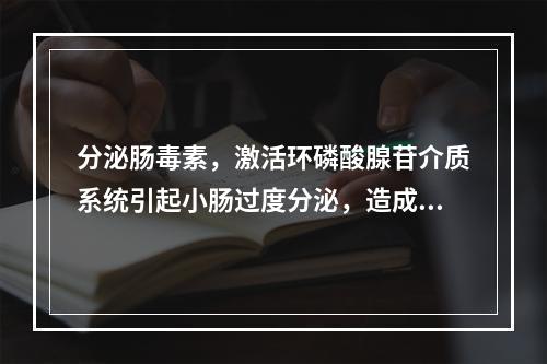 分泌肠毒素，激活环磷酸腺苷介质系统引起小肠过度分泌，造成剧烈