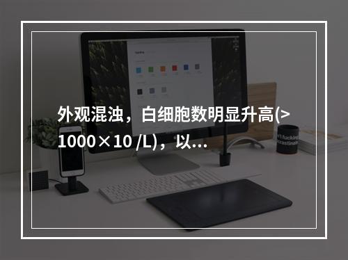 外观混浊，白细胞数明显升高(>1000×10 /L)，以中性