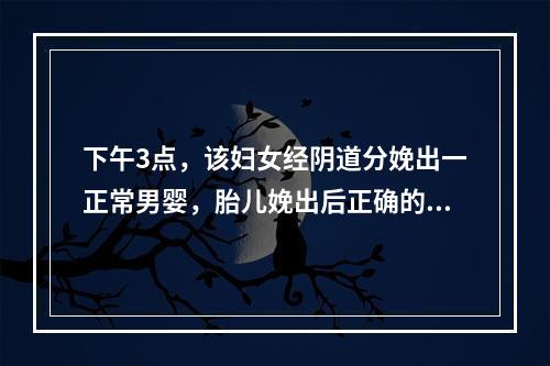 下午3点，该妇女经阴道分娩出一正常男婴，胎儿娩出后正确的处理