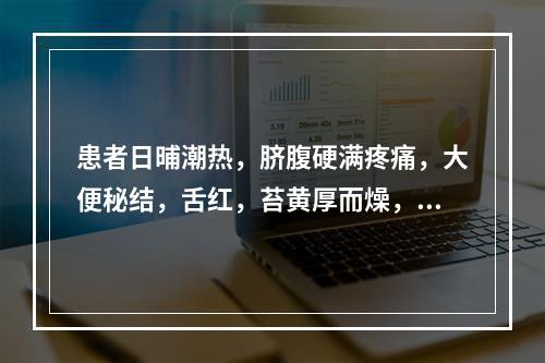 患者日晡潮热，脐腹硬满疼痛，大便秘结，舌红，苔黄厚而燥，脉沉