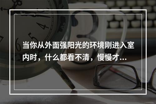 当你从外面强阳光的环境刚进入室内时，什么都看不清，慢慢才能