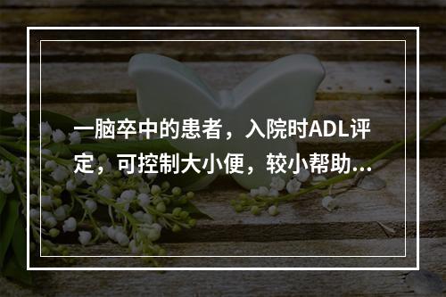 一脑卒中的患者，入院时ADL评定，可控制大小便，较小帮助完