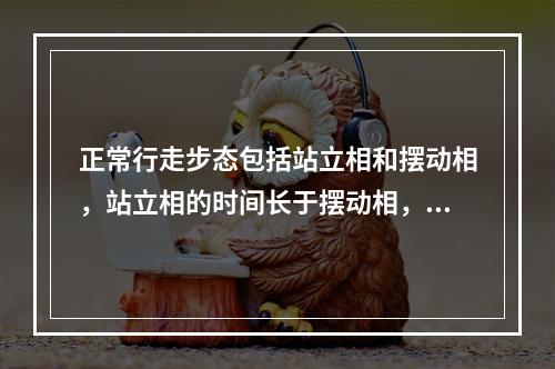 正常行走步态包括站立相和摆动相，站立相的时间长于摆动相，占