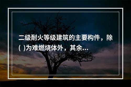 二级耐火等级建筑的主要构件，除(  )为难燃烧体外，其余构件