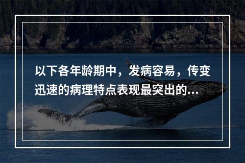 以下各年龄期中，发病容易，传变迅速的病理特点表现最突出的是（