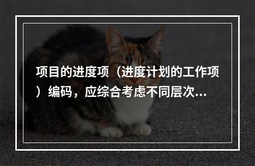 项目的进度项（进度计划的工作项）编码，应综合考虑不同层次、不