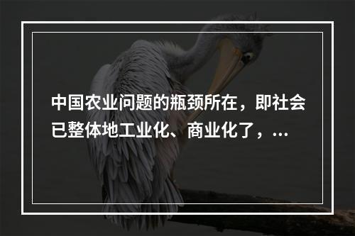 中国农业问题的瓶颈所在，即社会已整体地工业化、商业化了，而