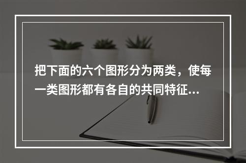 把下面的六个图形分为两类，使每一类图形都有各自的共同特征或