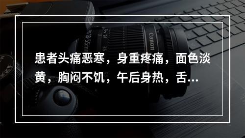 患者头痛恶寒，身重疼痛，面色淡黄，胸闷不饥，午后身热，舌白不