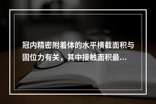 冠内精密附着体的水平横截面积与固位力有关，其中接触面积最大