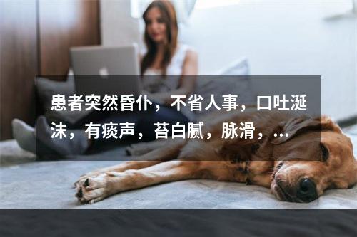 患者突然昏仆，不省人事，口吐涎沫，有痰声，苔白腻，脉滑，宜诊