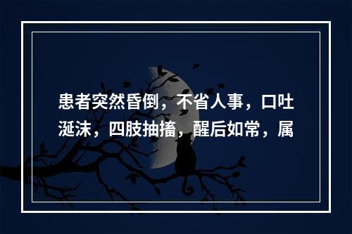 患者突然昏倒，不省人事，口吐涎沫，四肢抽搐，醒后如常，属