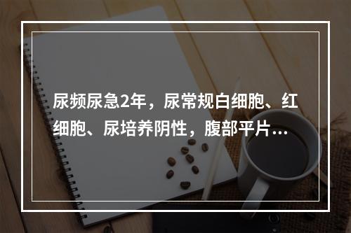 尿频尿急2年，尿常规白细胞、红细胞、尿培养阴性，腹部平片阴