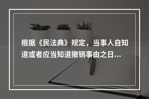 根据《民法典》规定，当事人自知道或者应当知道撤销事由之日起（