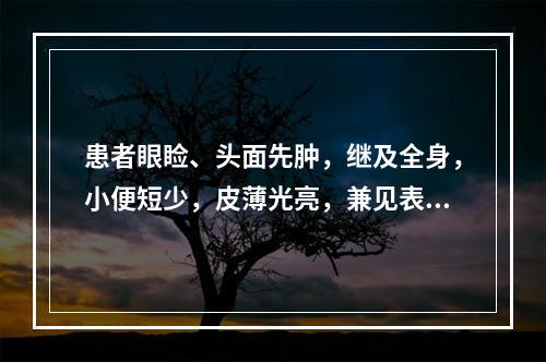 患者眼睑、头面先肿，继及全身，小便短少，皮薄光亮，兼见表证，