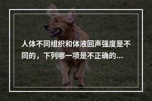 人体不同组织和体液回声强度是不同的，下列哪一项是不正确的？