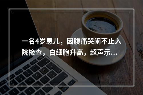 一名4岁患儿，因腹痛哭闹不止入院检查，白细胞升高，超声示右下