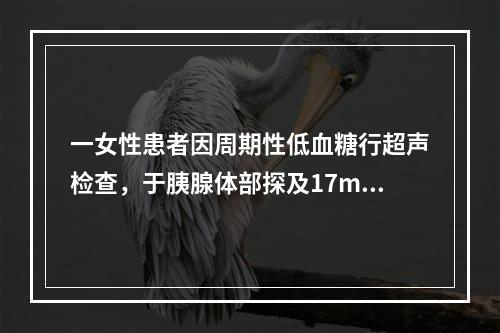 一女性患者因周期性低血糖行超声检查，于胰腺体部探及17mm边