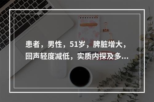 患者，男性，51岁，脾脏增大，回声轻度减低，实质内探及多个圆