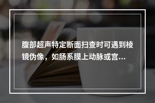 腹部超声特定断面扫查时可遇到棱镜伪像，如肠系膜上动脉或宫内