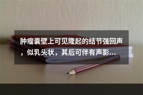 肿瘤囊壁上可见隆起的结节强回声，似乳头状，其后可伴有声影，此