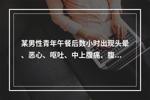 某男性青年午餐后数小时出现头晕、恶心、呕吐、中上腹痛、腹泻等