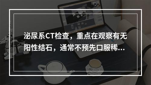 泌尿系CT检查，重点在观察有无阳性结石，通常不预先口服稀释的