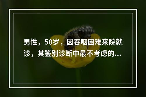 男性，50岁，因吞咽困难来院就诊，其鉴别诊断中最不考虑的疾病