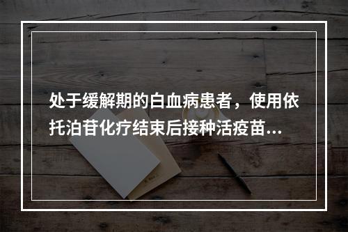 处于缓解期的白血病患者，使用依托泊苷化疗结束后接种活疫苗的间