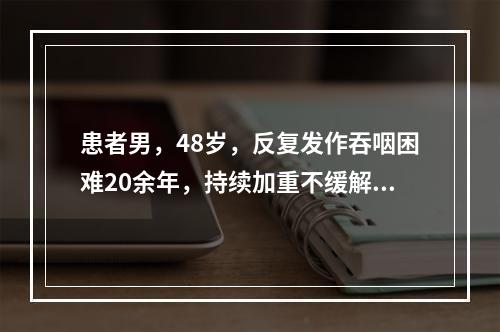 患者男，48岁，反复发作吞咽困难20余年，持续加重不缓解3个