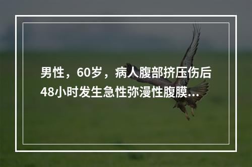 男性，60岁，病人腹部挤压伤后48小时发生急性弥漫性腹膜炎