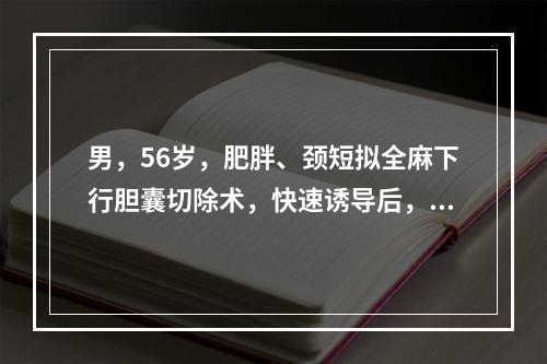 男，56岁，肥胖、颈短拟全麻下行胆囊切除术，快速诱导后，呼