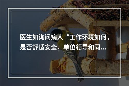 医生如询问病人“工作环境如何，是否舒适安全，单位领导和同事是