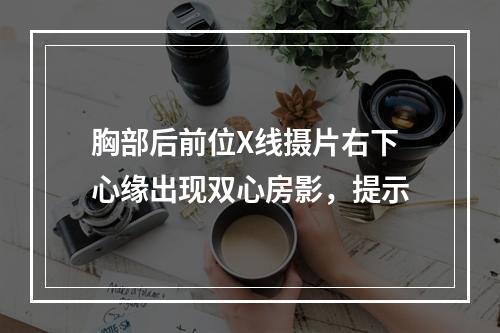 胸部后前位X线摄片右下心缘出现双心房影，提示