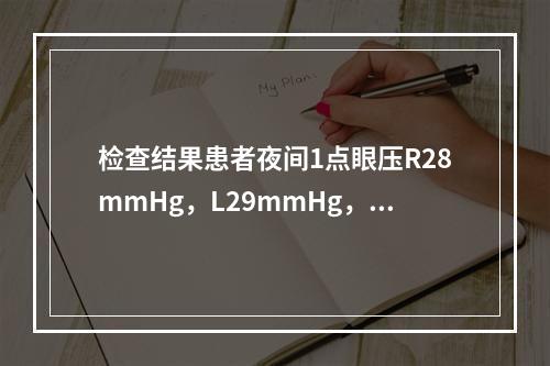 检查结果患者夜间1点眼压R28mmHg，L29mmHg，RN