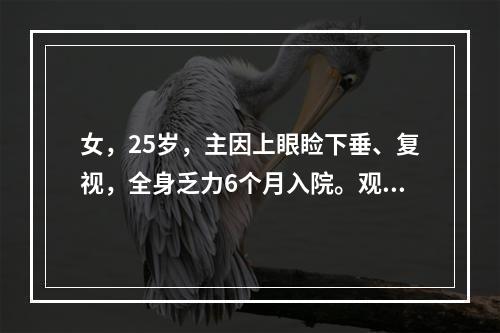 女，25岁，主因上眼睑下垂、复视，全身乏力6个月入院。观察中