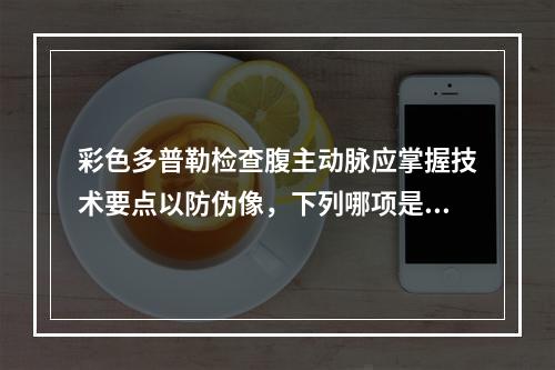 彩色多普勒检查腹主动脉应掌握技术要点以防伪像，下列哪项是错误