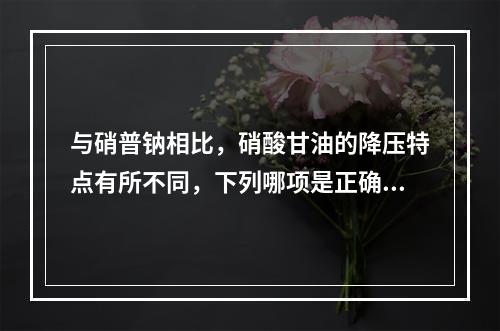 与硝普钠相比，硝酸甘油的降压特点有所不同，下列哪项是正确的