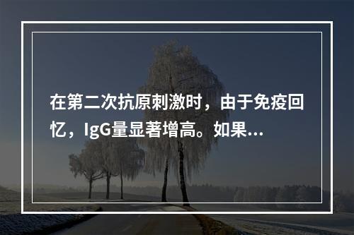 在第二次抗原刺激时，由于免疫回忆，IgG量显著增高。如果一个