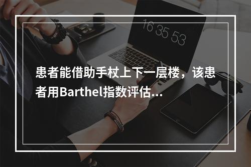 患者能借助手杖上下一层楼，该患者用Barthel指数评估，上