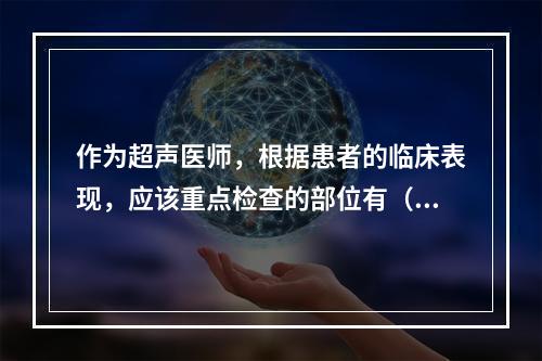 作为超声医师，根据患者的临床表现，应该重点检查的部位有（　　